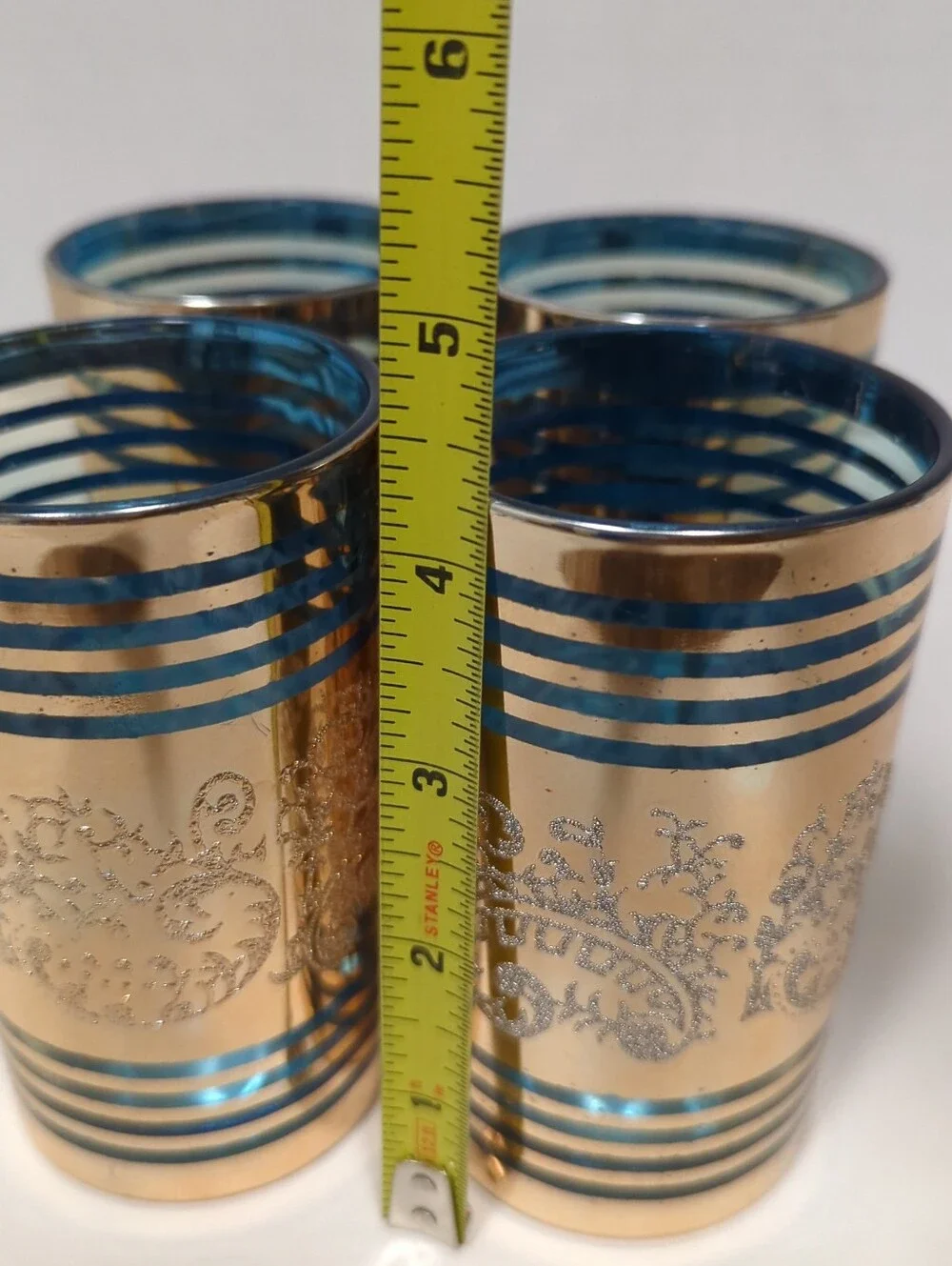 Vintage Dynasty Crown Bar Glasses Gold Leaf Filigree Gilding Set 4